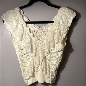 Cream Lace Crochet Sleeveless Top
